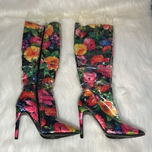 Lemon Drop by Privileged Thigh High Heel Floral Fashion Rain Boots - Picture 7 of 10